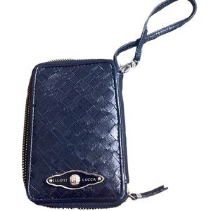 Elliott Lucca Black Woven Leather Wristlet Wallet Zip Around